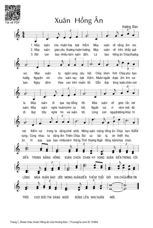 Sheet nhạc PDF bài Xuân Hồng ân