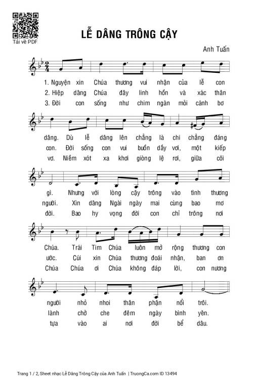Sheet nhạc PDF bài Lễ Dâng Trông Cậy