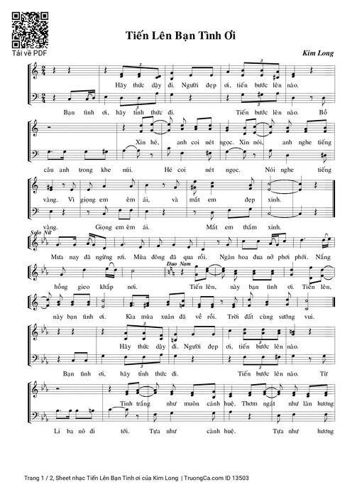Sheet nhạc PDF bài Tiến Lên Bạn Tình ơi