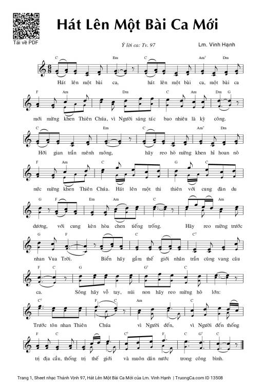 Sheet nhạc PDF bài Thánh Vịnh 97, Hát Lên Một Bài Ca Mới