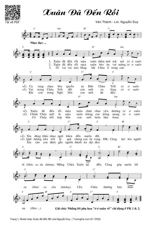 Sheet nhạc PDF bài Xuân đã đến Rồi