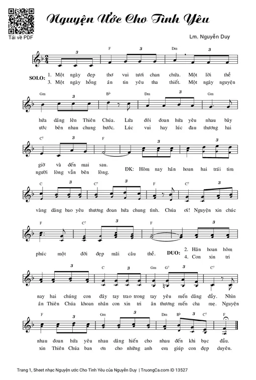 Sheet nhạc PDF bài Nguyện ước Cho Tình Yêu