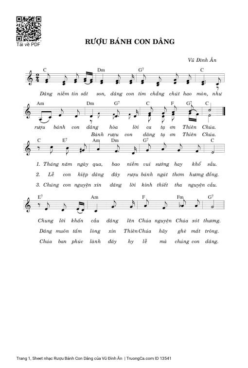 Sheet nhạc PDF bài Rượu Bánh Con Dâng