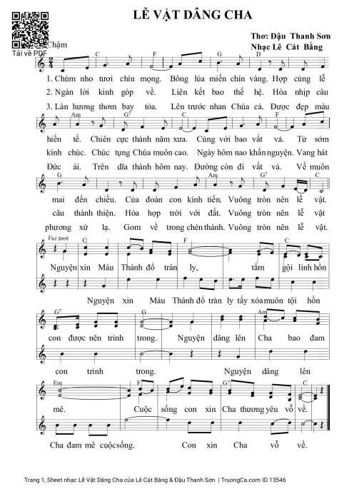 Sheet nhạc PDF bài Lễ Vật Dâng Cha