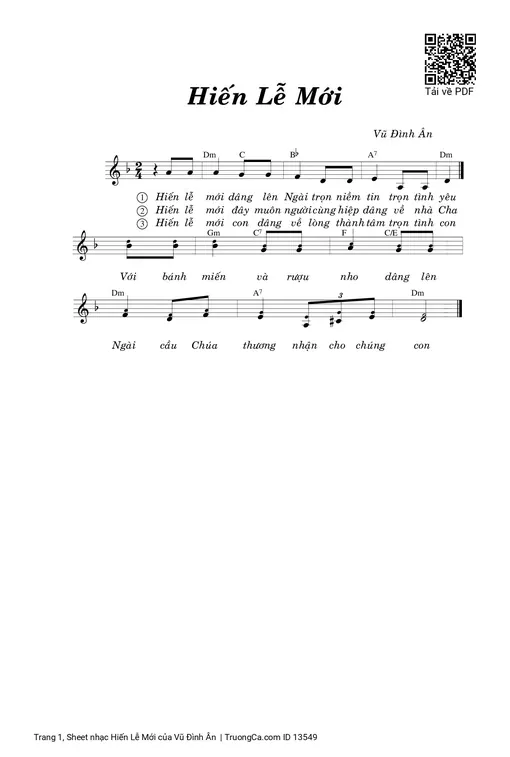 Sheet nhạc PDF bài Hiến Lễ Mới