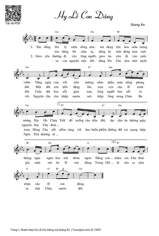 Sheet nhạc PDF bài Hy Lễ Con Dâng