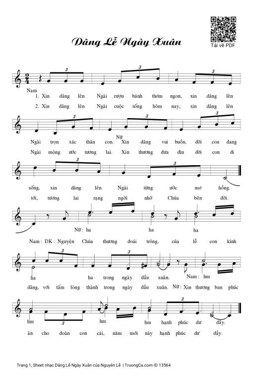 Sheet nhạc PDF bài Dâng Lễ Ngày Xuân
