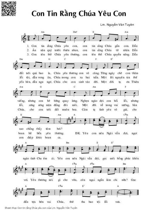 Sheet nhạc PDF bài Con tin rằng Chúa yêu con