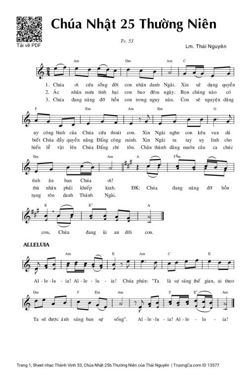 Sheet nhạc PDF bài Thánh Vịnh 53, Chúa Nhật 25b Thường Niên