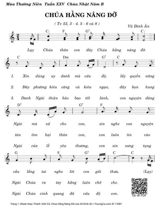 Sheet nhạc PDF bài Thánh Vịnh 53, Chúa Hằng Nâng đỡ