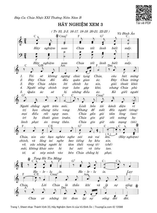 Sheet nhạc PDF bài Thánh Vịnh 33, Hãy Nghiệm Xem Iii