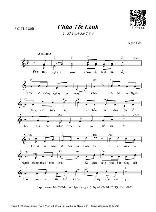 Sheet nhạc PDF bài Thánh Vịnh 33, Chúa Tốt Lành