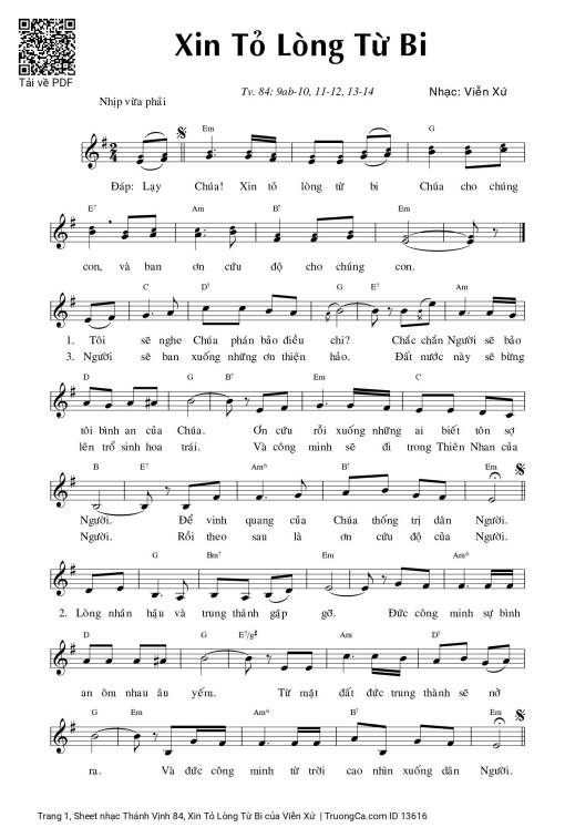 Sheet nhạc PDF bài Thánh Vịnh 84, Xin Tỏ Lòng Từ Bi