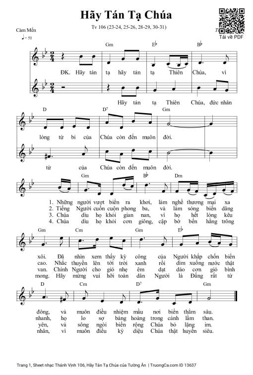 Sheet nhạc PDF bài Thánh Vịnh 106, Hãy Tán Tạ Chúa