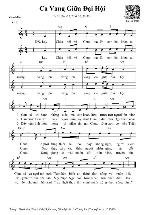 Sheet nhạc PDF bài Thánh Vịnh 21, Ca Vang Giữa đại Hội