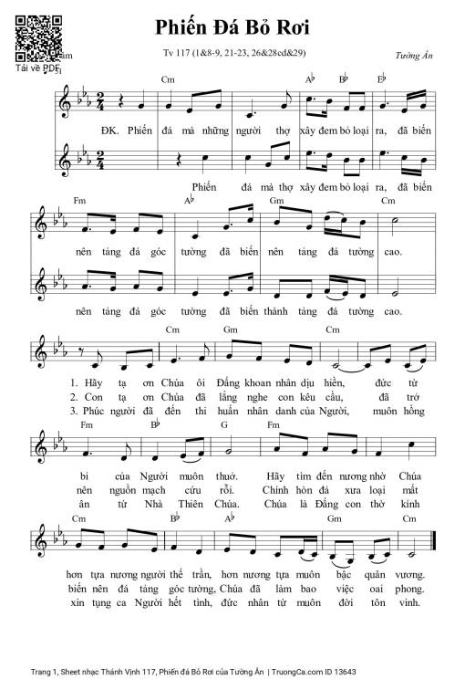 Sheet nhạc PDF bài Thánh Vịnh 117, Phiến đá Bỏ Rơi