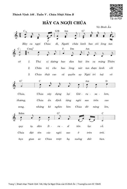 Sheet nhạc PDF bài Thánh Vịnh 146, Hãy Ca Ngợi Chúa