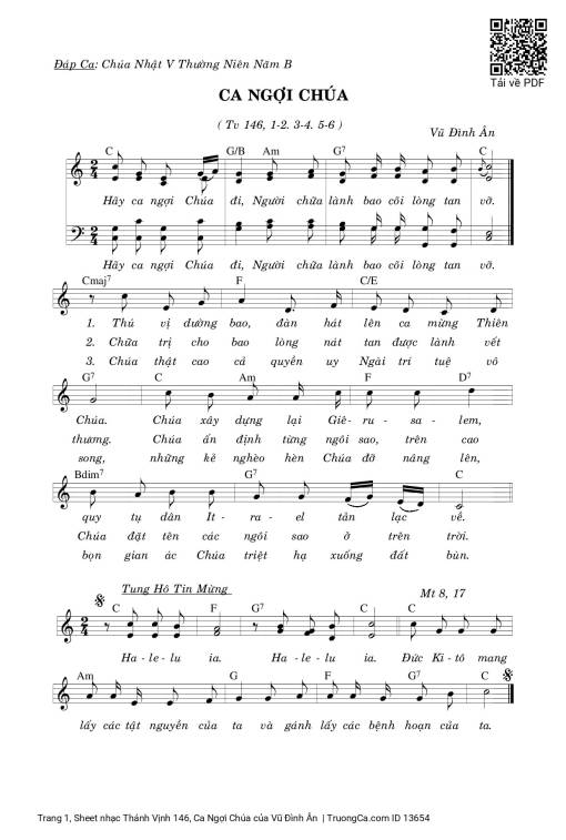 Sheet nhạc PDF bài Thánh Vịnh 146, Ca Ngợi Chúa