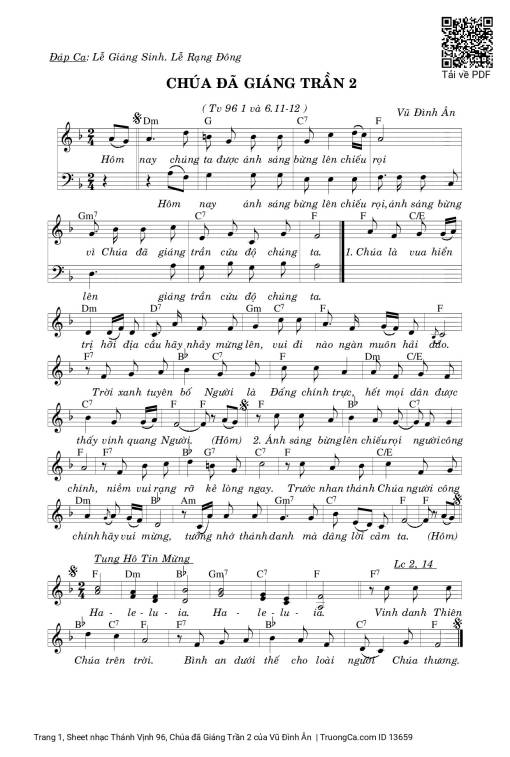 Sheet nhạc PDF bài Thánh Vịnh 96, Chúa đã Giáng Trần 2