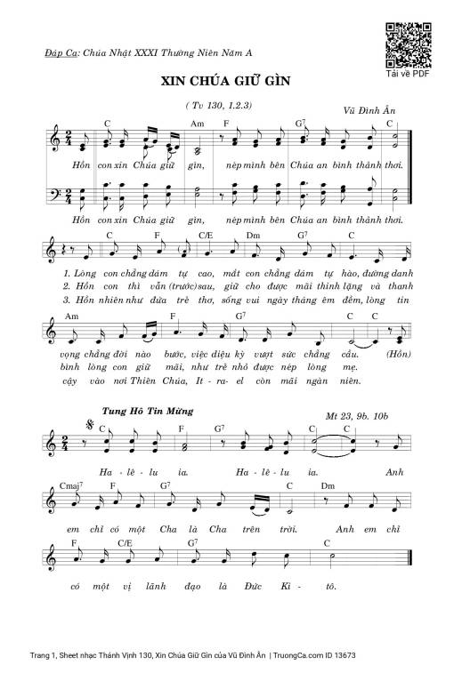 Thánh Vịnh 130, Xin Chúa Giữ Gìn