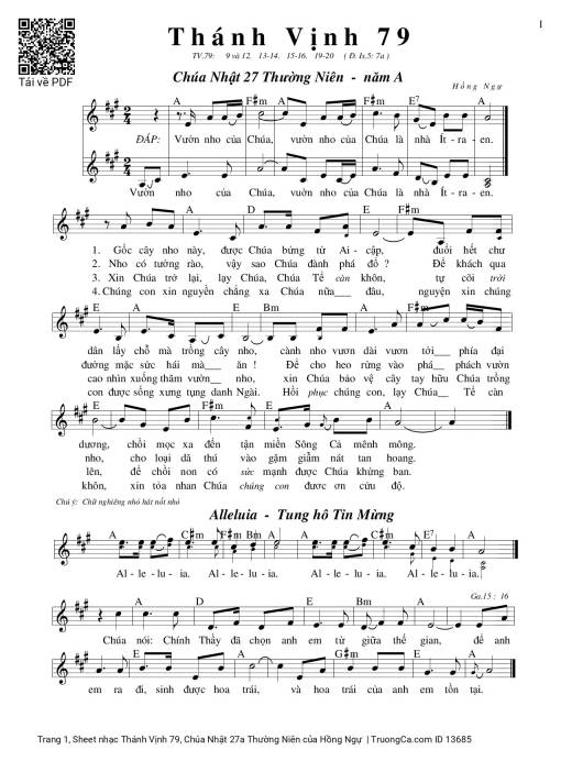 Sheet nhạc PDF bài Thánh Vịnh 79, Chúa Nhật 27a Thường Niên