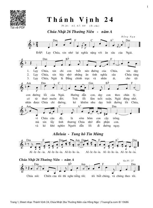 Thánh Vịnh 24, Chúa Nhật 26a Thường Niên