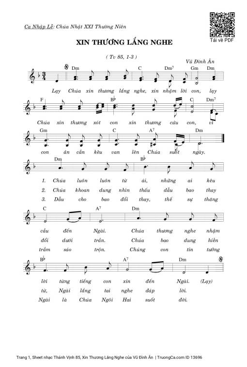 Thánh Vịnh 85, Xin Thương Lắng Nghe