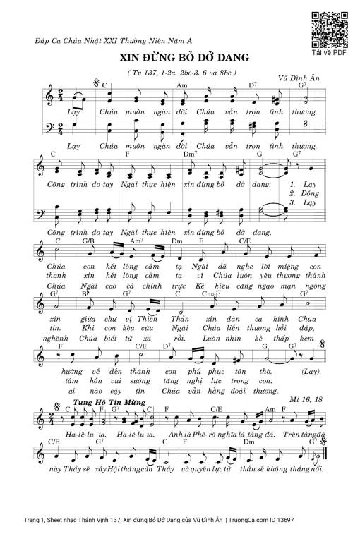 Thánh Vịnh 137, Xin đừng Bỏ Dở Dang