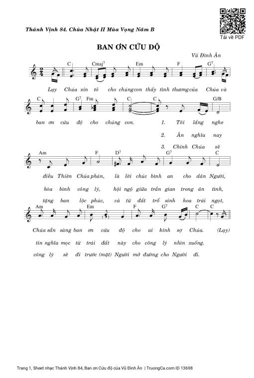 Sheet nhạc PDF bài Thánh Vịnh 84, Ban ơn Cứu độ