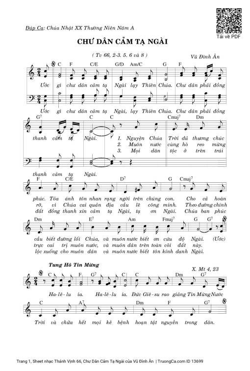 Sheet nhạc PDF bài Thánh Vịnh 66, Chư Dân Cảm Tạ Ngài