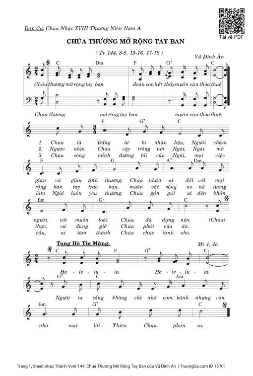 Thánh Vịnh 144, Chúa Thương Mở Rộng Tay Ban