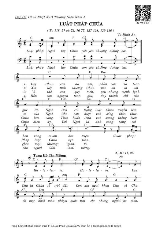 Sheet nhạc PDF bài Thánh Vịnh 118, Luật Pháp Chúa