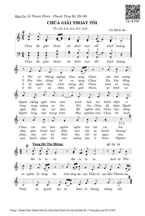 Sheet nhạc PDF bài Thánh Vịnh 33, Chúa Giải Thoát Tôi