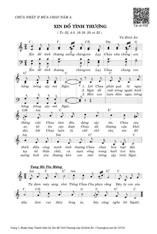 Sheet nhạc PDF bài Thánh Vịnh 32, Xin đổ Tình Thương