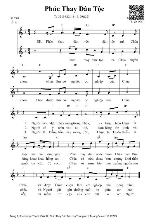 Sheet nhạc PDF bài Thánh Vịnh 32, Phúc Thay Dân Tộc