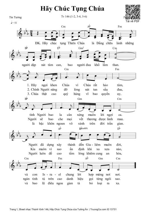 Sheet nhạc PDF bài Thánh Vịnh 146, Hãy Chúc Tụng Chúa
