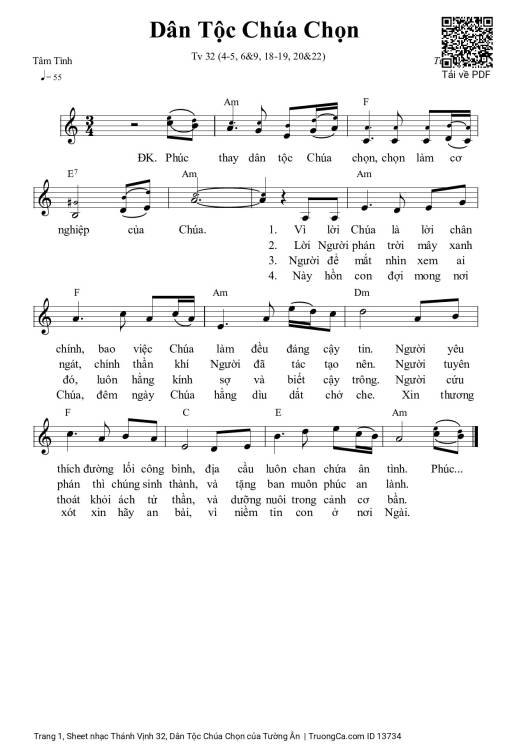 Sheet nhạc PDF bài Thánh Vịnh 32, Dân Tộc Chúa Chọn