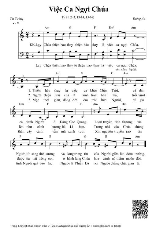 Sheet nhạc PDF bài Thánh Vịnh 91, Việc Ca Ngợi Chúa