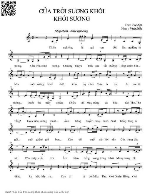 Sheet nhạc PDF bài Cửa trời sương khói, khói sương