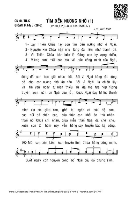 Sheet nhạc PDF bài Thánh Vịnh 70, Tìm đến Nương Nhờ (1)