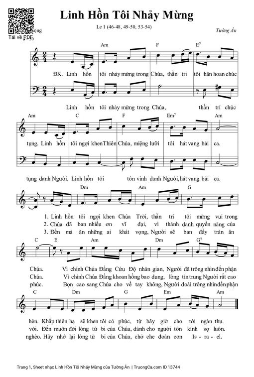 Sheet nhạc PDF bài Linh Hồn Tôi Nhảy Mừng