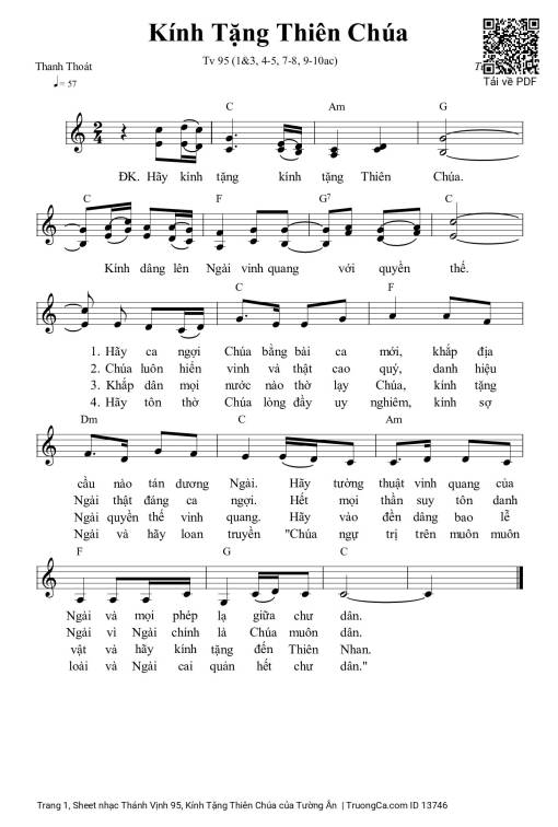 Sheet nhạc PDF bài Thánh Vịnh 95, Kính Tặng Thiên Chúa