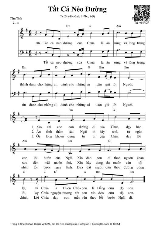 Sheet nhạc PDF bài Thánh Vịnh 24, Tất Cả Nèo đường