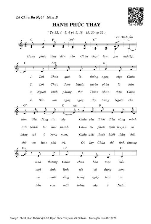 Sheet nhạc PDF bài Thánh Vịnh 32, Hạnh Phúc Thay