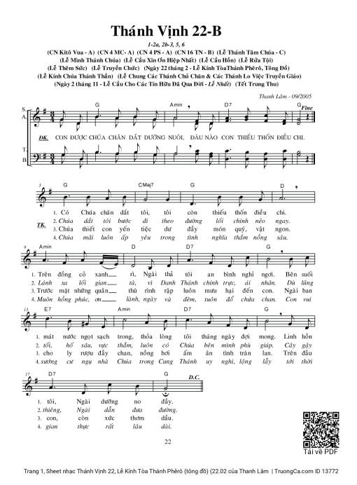 Sheet nhạc PDF bài Thánh Vịnh 22, Lễ Kính Tòa Thánh Phêrô (tông đồ) (22.02