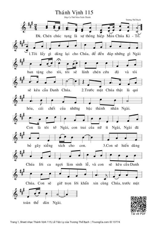 Sheet nhạc PDF bài Thánh Vịnh 115, Lễ Tiệc Ly