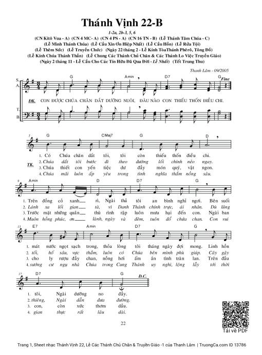 Sheet nhạc PDF bài Thánh Vịnh 22, Lễ Các Thánh Chủ Chăn & Truyền Giáo -1
