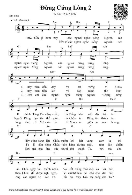 Sheet nhạc PDF bài Thánh Vịnh 94, đừng Cứng Lòng 2