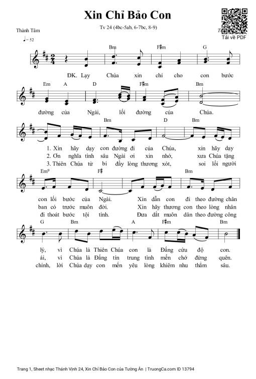 Sheet nhạc PDF bài Thánh Vịnh 24, Xin Chỉ Bảo Con
