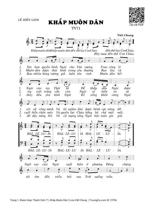 Sheet nhạc PDF bài Thánh Vịnh 71, Khắp Muôn Dân 2